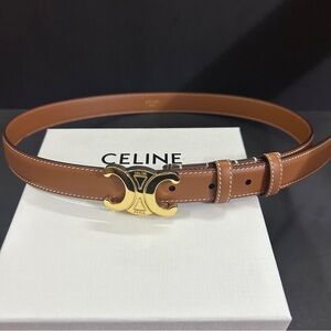 Celine Tan Leather Belt with Gold Accent